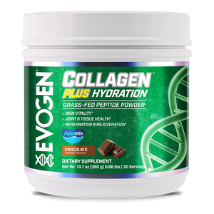 Evogen | Collagen Plus Hydration | Grass-Fed Peptide Powder | Chocolate Flavor | Front image Bottle