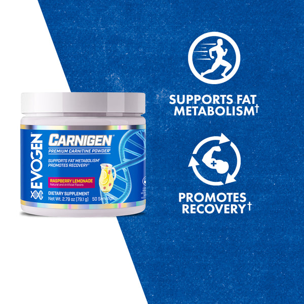 Evogen |  Carnigen | Carnitine Powder | Raspberry Lemonade Flavor | Product Callouts