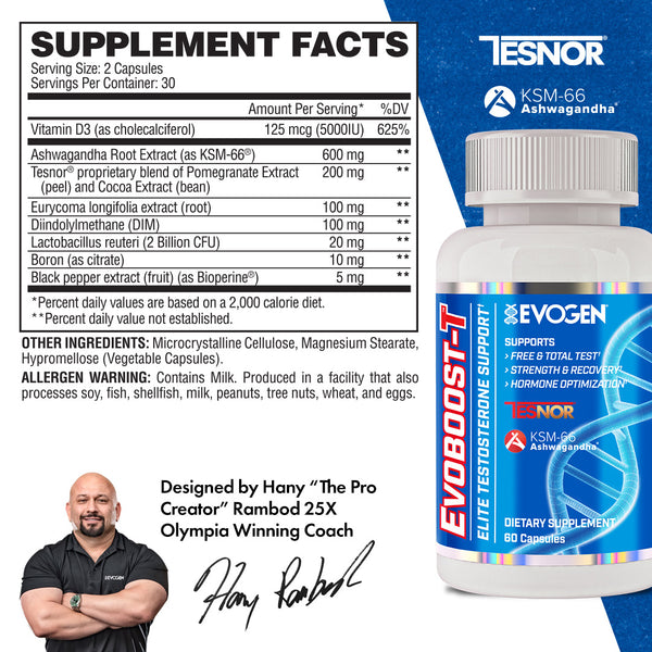 Evogen |  Evoboost-T | Premium Test Booster | Supplement Facts Panel Image