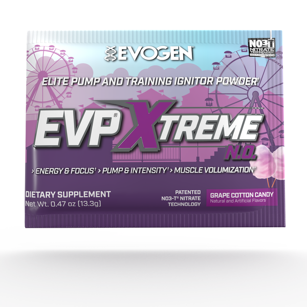 Evogen | EVP Xtreme N.O. Travel Packet | Pre-Workout Powder | Stimulant | Arginine Nitrate | Grape Cotton CandyFlavor | Front Image Packet