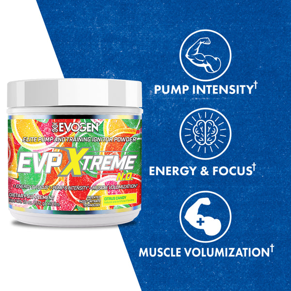 Evogen | EVP Xtreme N.O. | Pre-Workout Powder | Stimulant | Arginine Nitrate | Citrus Candy Flavor | Product Call Outs