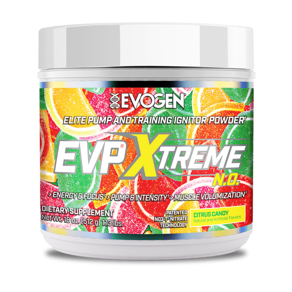 Evogen | EVP Xtreme N.O. | Pre-Workout Powder | Stimulant | Arginine Nitrate | Citrus Candy Flavor | Front Image Bottle