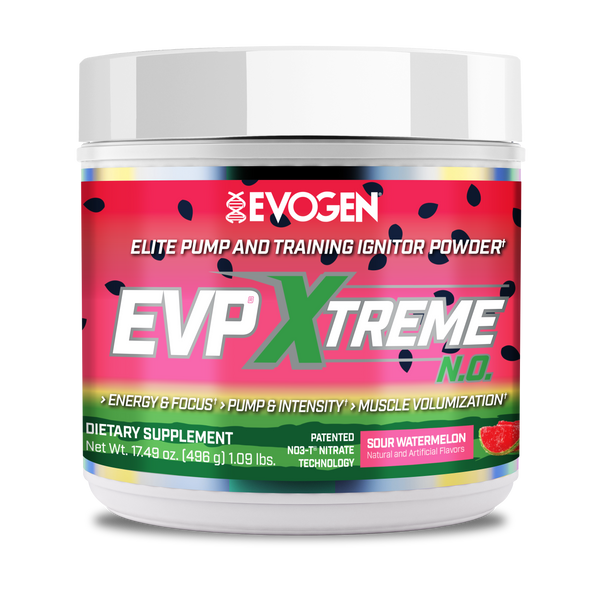 Evogen | EVP Xtreme N.O. | Pre-Workout Powder | Stimulant | Arginine Nitrate | Sour Watermelon Flavor | Front Image Bottle