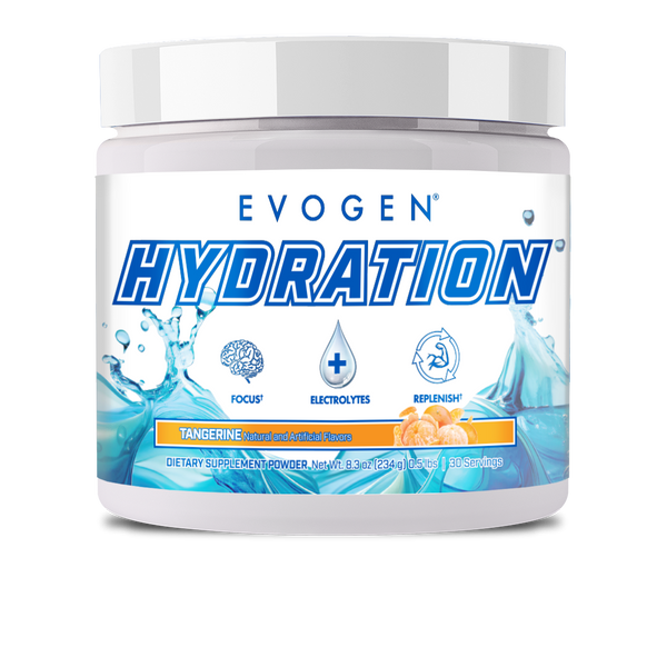 Evogen | Hydration | Full Spectrum Electrolyte Powder | New Product | Tangerine Flavor | Front Image bottle