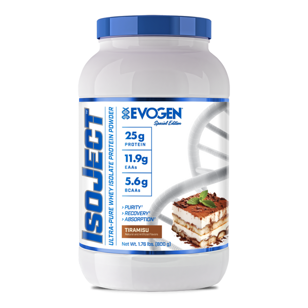 Evogen | IsoJect | Whey Isolate Protein Powder| Tiramisu Flavor | 25 serve | Front Image Bottle