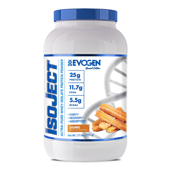 Evogen | IsoJect | Whey Isolate Protein Powder| Churro Flavor | 25 serve | Front bottle Image Bottle