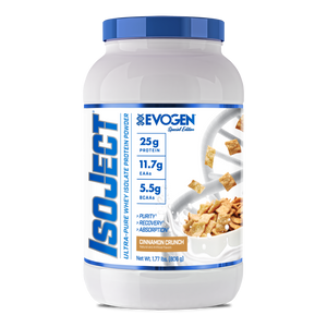 Evogen | IsoJect | Whey Isolate Protein Powder| Cinnamon Crunch Flavor | Front Image Bottle