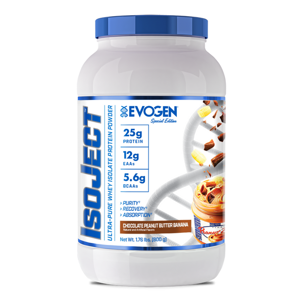 Evogen | IsoJect | Whey Isolate Protein Powder| NEW FLAVOR | Chocolate Peanut Butter Banana Flavor | 25 serve | Front Product Image 