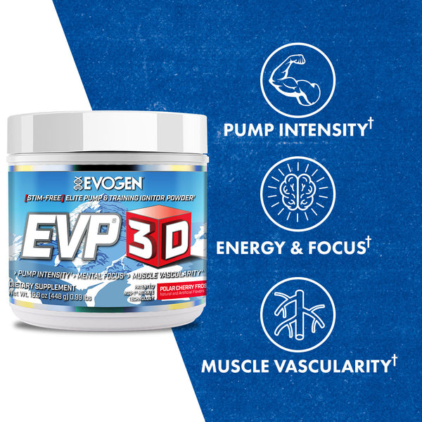 Evogen | EVP-3D | Non-Stimulant Pre-Workout Powder | Polar Cherry Frost Flavor | Product Call Outs