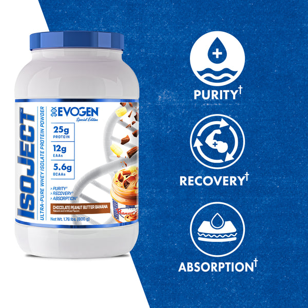 Evogen | IsoJect | Whey Isolate Protein Powder| NEW FLAVOR | Chocolate Peanut Butter Banana Flavor | 25 serve  | Product Call Outs