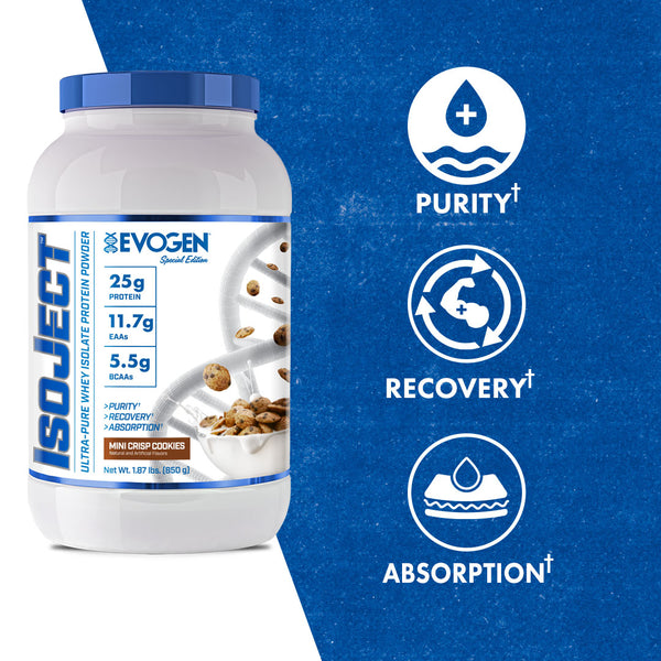 Evogen | IsoJect | Whey Isolate Protein Powder| New Flavor | Mini Crisp Cookies Flavor | 25 serve |Product Callouts 