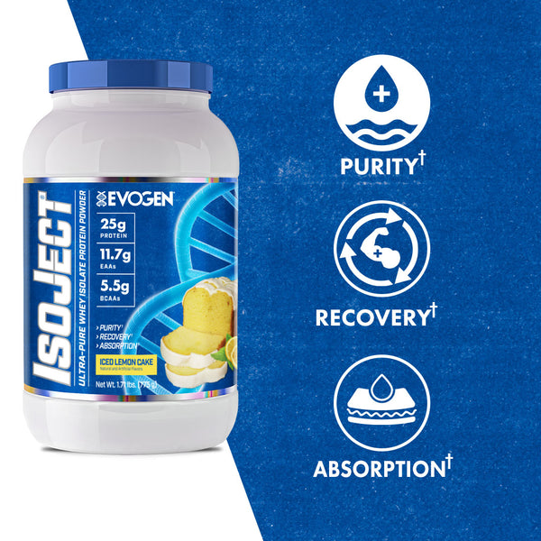 Evogen | IsoJect | Whey Isolate Protein Powder| New Flavor | Iced Lemon Cake Flavor | 25 serve | Product Callouts