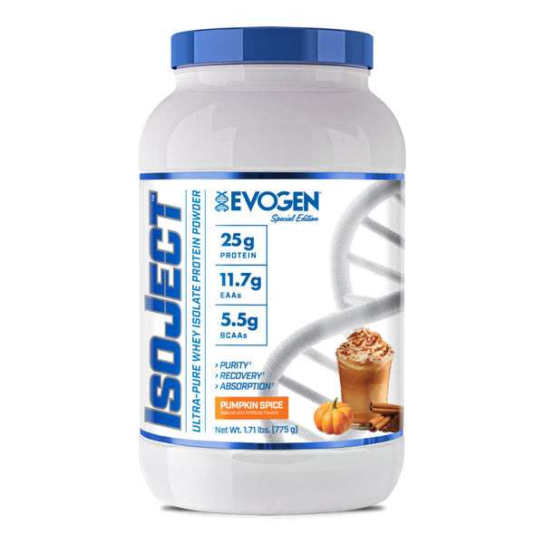 Evogen | IsoJect | Whey Isolate Protein Powder| New Seasonal Flavor | Pumpkin Spice Flavor | 25 serve | Front Product Image